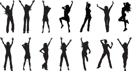 vector silhouettes of dancing girls