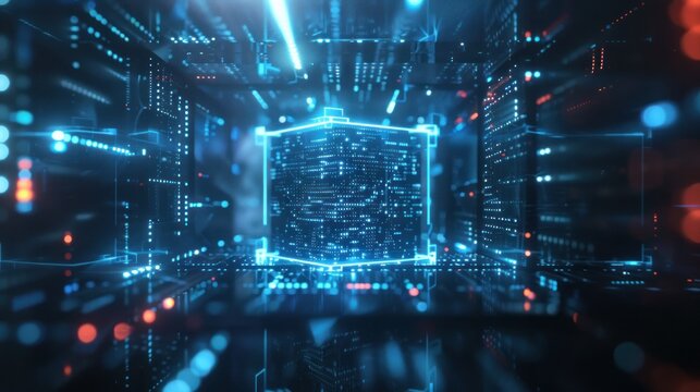 Digital cube abstract 3 d render of futuristic technology and data network