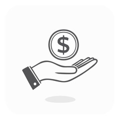 Hand holding coin representing finance investment earning profit return