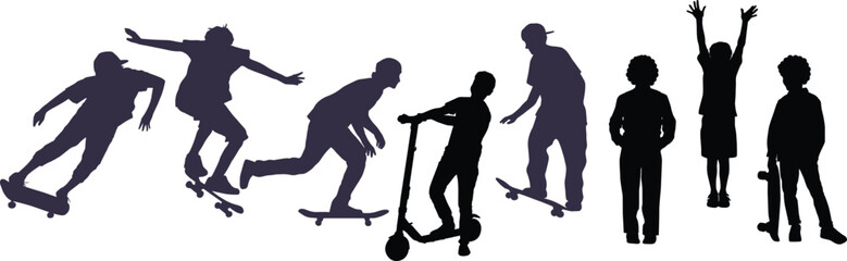 silhouettes of people skateboard © Graphicclick