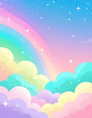 虹色の雲と星空のファンタジーイラスト

