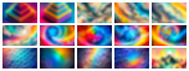 Vibrant abstract gradient backgrounds with swirling colors and soft blurring for digital art and design projects