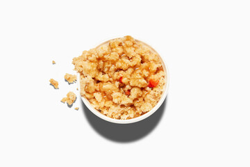Stuffing with gravy in white bowl isolated on white background