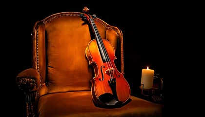 Obraz premium Violin On Ornate Armchair With Candlelight