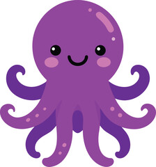 octopus vector illustration, cute little cartoon vector icon isolated on transparent background