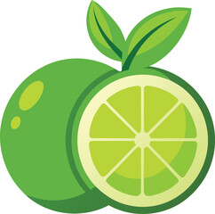 Green Lime with Leaf Vector Art icon isolated on transparent background