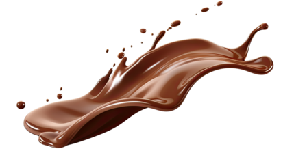 Rich melted chocolate dripping in dynamic splash motion isolated on white background