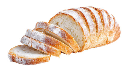 Freshly Sliced Sourdough Bread Isolated on White Showcasing Its Crispy Crust and Soft Interior Texture