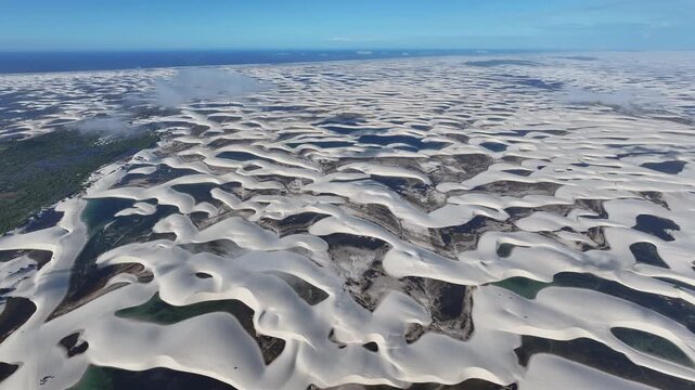 Lencois Maranhenses Skyline In Santo Amaro Maranhao Brazil. Unique Landscape Of White Sand Dunes And Crystal-Clear Lagoons. Paradise Landscape Grateful Wanderlust. Summertime Grateful Coast.