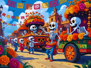 Dia de Muertos Festive Float Scene