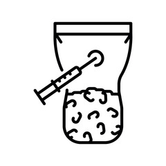 mushroom inoculation black line icon for digital and print projects.