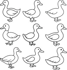 Black and White Duck Drawing – Clean and Simple Line Art Vector