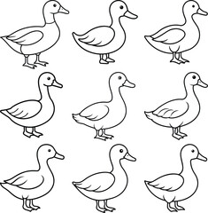 Black and White Duck Drawing – Clean and Simple Line Art Vector