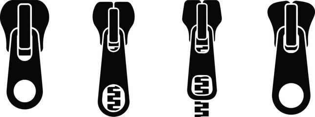 Zipper Pull Silhouette Icon Vector Set for Fashion and Accessories