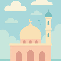 Flat Mosque Icon Vector – Islamic Building Minimal Design
