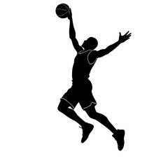 Basketball player slam dunk silhouette black