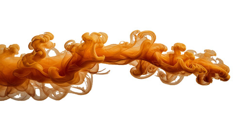 Beautiful orange smoke plume isolated on transparent background. bright orange paint color powder festival background, Colorful drop paint swirl isolated on transparent background	