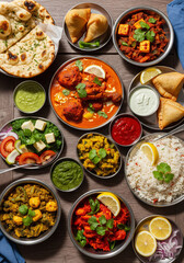 Delicious Indian Food Assortment with Various Curries and Breads (generative ai)