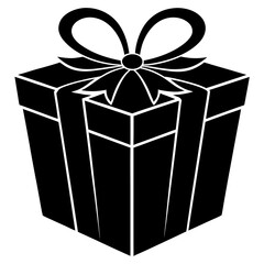 Black gift box with ribbon bow present