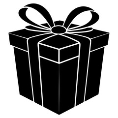 Black gift box with ribbon silhouette present