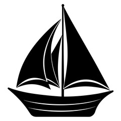 Black sailboat silhouette with white sails sailing