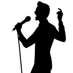 Black silhouette of a male singer holding a microphone
