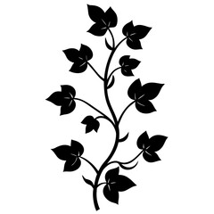 Black vine plant silhouette with leaves white