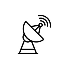 Outline satellite dish icon transmitting signals on antenna transmission