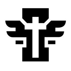 Obraz premium Stylized cross with wings silhouette