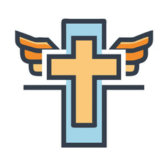 Fototapeta premium Christian cross with wings silhouette