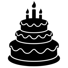 Festive tiered cake with burning candles birthday cake