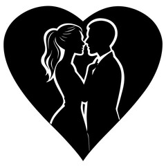 Romantic couple silhouette in heart shape love romance