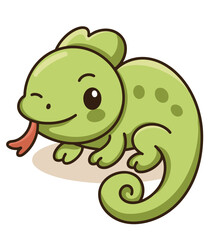 Cute chameleon with a playful expression, designed in a kawaii style. Perfect for animal-related content, nature projects, or children's illustrations.
