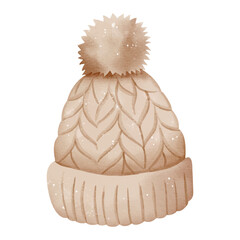 Watercolor beige winter hat. Hand painted knitted beanie in soft neutral tones. Cozy accessory for cold season.