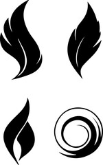 Obraz premium Four icons with a hand-drawn aesthetic: a spiral, a curled leaf, a fan, and another spiral. They appear to be part of a larger set of vector graphics.