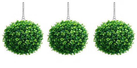 Hanging Green Topiary Balls with Chains  png on White Background