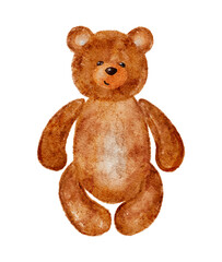 Brown teddy bear watercolor on white background. Vector illustration