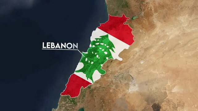 Zoom from Earth to Lebanon. (Country Flag) World map animation with highlighted country borders. Satellite 3d world map animation highlights aerial views, tourism, and travel. 4k