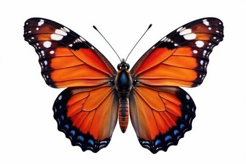 Fototapeta premium A vibrant butterfly with intricate wing details, isolated on pure white , monarch, backdrop