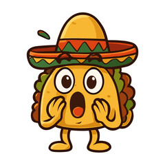 Cute Taco Mascot Cartoon with Sombrero Taco Shocked Illustrations