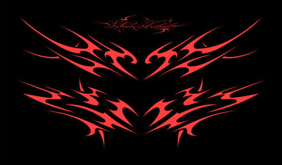 Neo tribal heart tattoo shapes. Symmetrical sharp wings and flame elements. Vector collection