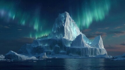 Iceberg with Aurora Borealis, a Majestic Winter Landscape at Night