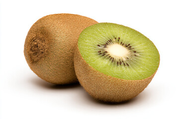 two kiwis cut in half on a white surface