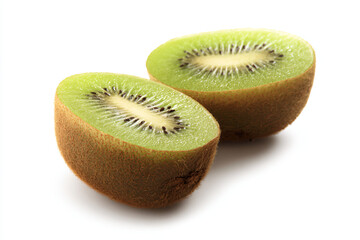 two kiwis cut in half on a white surface