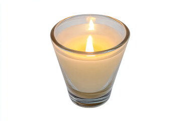 a candle is lit in a glass on a white background