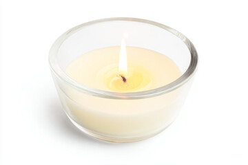 a candle is lit in a glass bowl
