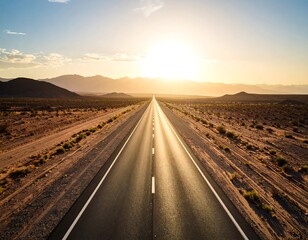 Fototapeta premium Straight road stretching into a desert sunset