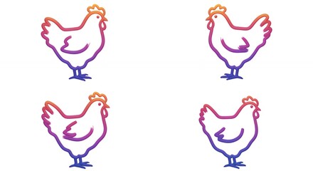 Four colorful gradient chicken illustrations