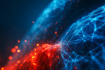 Obraz premium Glowing Geometric Network With Red Orbs abstract blue