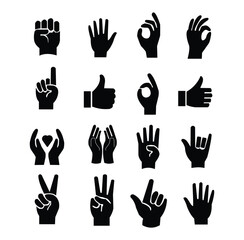 Silhouette Hand Gesture Icon Set – Vector Collection of Black Hand Signs. hand icon vector set, stock vector


